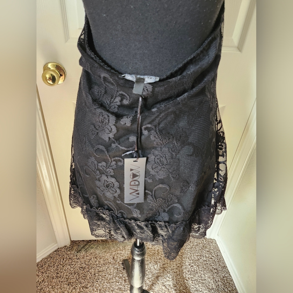 Widow Black Lace Up Choker Floral Lace Slip Mini Dress Open Back - Goth XXL - Picture 11 of 12